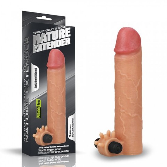 Насадка на пенис с вибропулей Nature Extender Flesh (19 см)