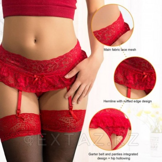 Пояс для чулок кружевной Red Sexy Bow (M-L)