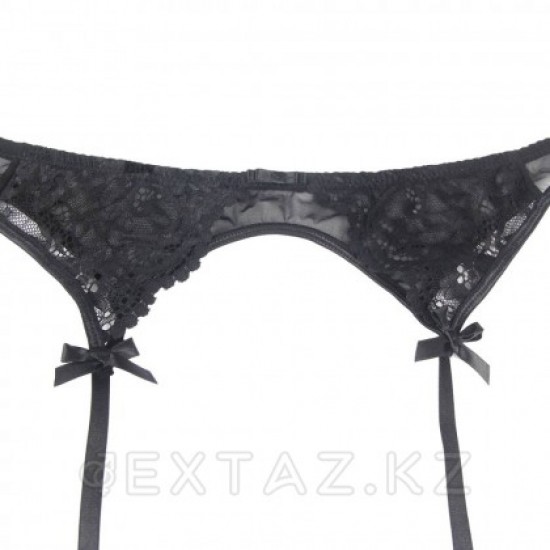 Трусики и пояс для чулок с ремешками черные Sexy Exquisite Lace (M-L)