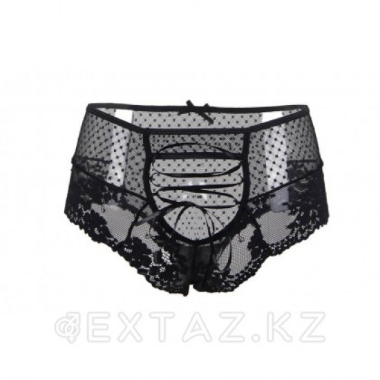 Трусики на высокой посадке Lace Strappy черные (размер XS-S)